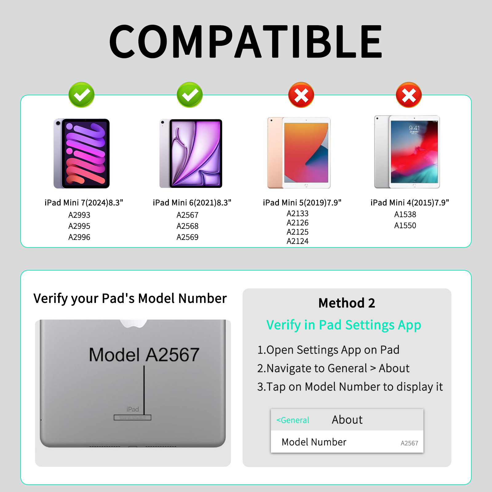 Magnetic Keyboard for iPad Mini6 / Mini7, Scissor‑Switch Keys With IPadOS Shortcut Keys, 7‑Color Backlight 3‑Level Brightness Adjustment, Built‑in