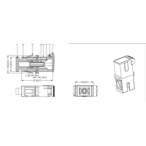 PC Housing Fiber Optic Cable Adapter Flanged / Flangeless Simplex SC Side Shutter
