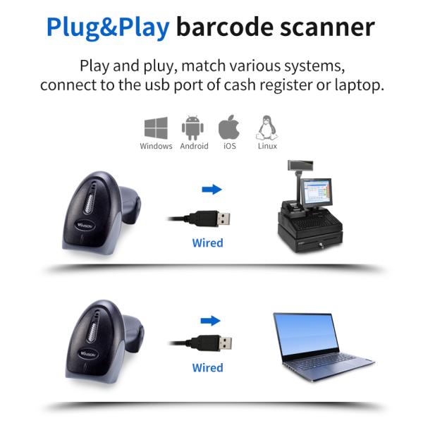 Wired Barcode Scanner QR Scanner 1D CCD Handheld Barcode Reader QR Scanner