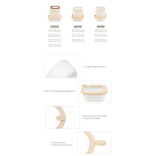 IKOO Opal White Borosilicate Glass Food Storage Containers with Glass Lid