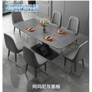 Non Corrosion Apartment Minimalist Marble Dining Table Metal Rectangular