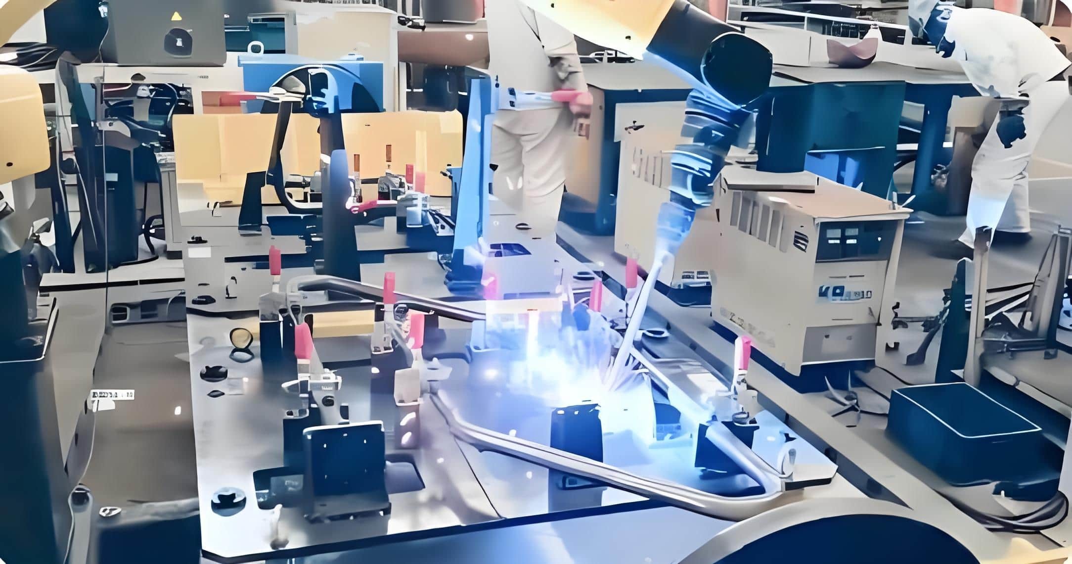 Various Workpieces Use Standard Robotic Welding Workstation With Welding Power Source