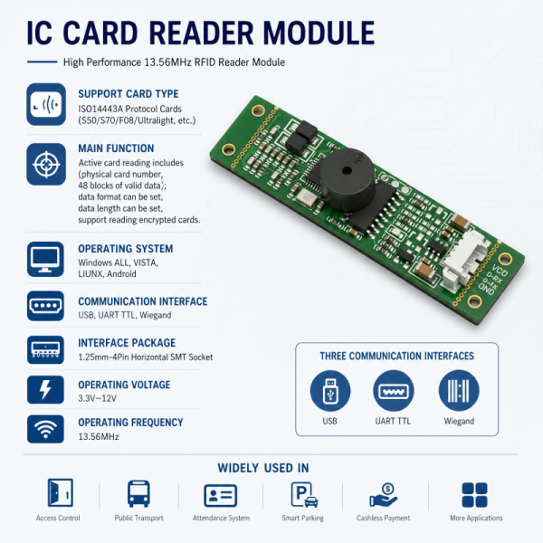 JP-M10-WD-UH-00 ISO14443A IC Card Reader Module USB UART TTL Wiegand For S50 S70 Fudan F08 Ultralight Card