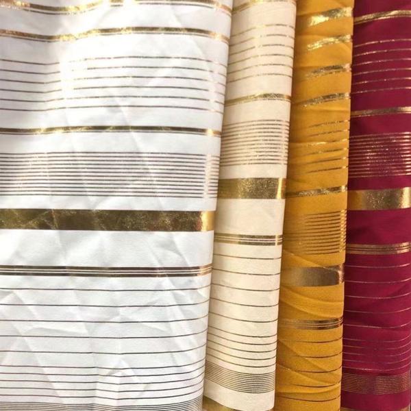 Polyester Custom Metal Foil Gold Printed Woven Fabric 148cm Width