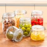 Custom Airtight Square Glass Storage Bottle Jar With Clip Lids Various Size