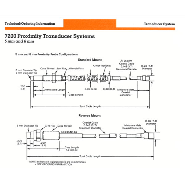 Bently Nevada 21747-045-00 7200 Series Extension Cable for Non-Contacting Measurement with 80 Mils Linear Range and API 670 Compliance