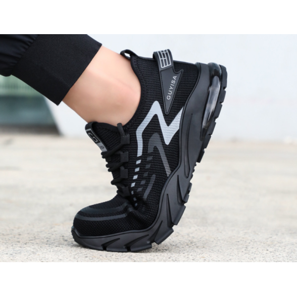 Men’s Lightweight Steel Toe Safety Shoes Mesh Upper PU Sole Breathable Anti-Static Puncture-Resistant Air Cushion Work Sneakers