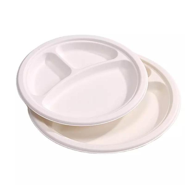Biodegradable Disposable Bagasse Three Compartment Paper Plates