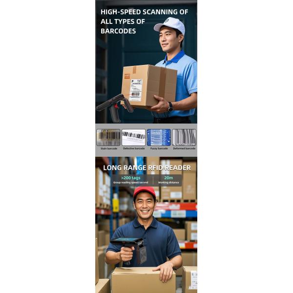 Mobile UHF Handheld Reader Android 13 RFID Reader Handheld 5.5 Inch