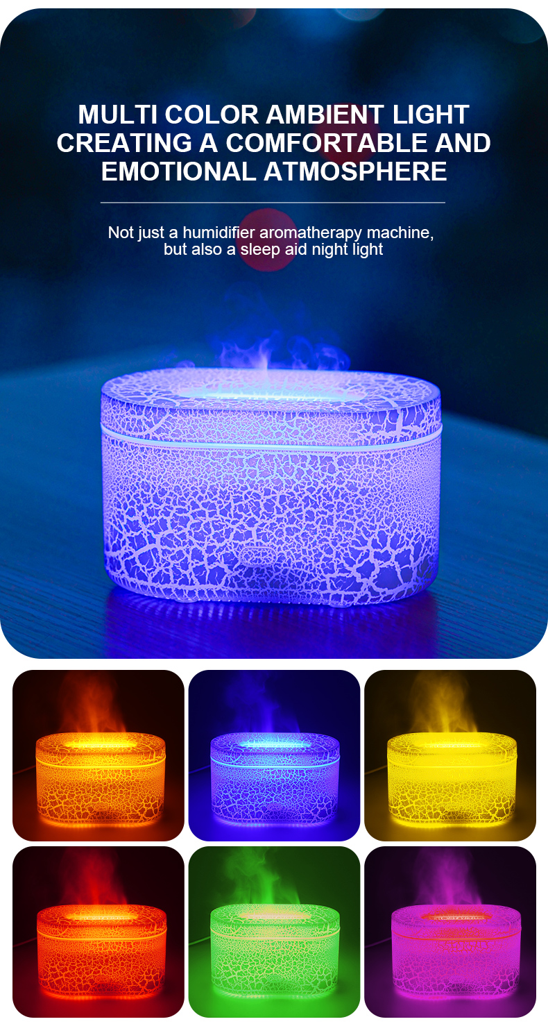200ml Crack Desk Aroma Diffusers Essential Oil Flame Humidifier Air Diffuser for Home Office Cool Fire