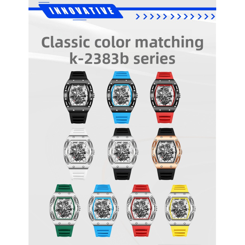 Luminous waterproof skeletonized quartz watch, barrel-shaped men's watch