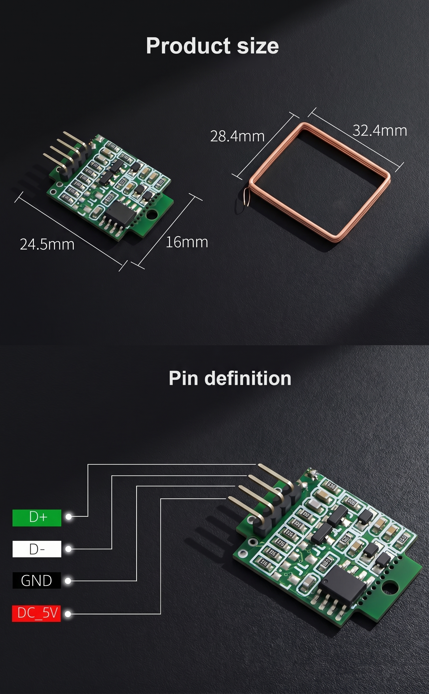 JP-D5-WE-UH-00 ID Card Reader Module USB UART TTL Wiegand26/34 3‑7cm Reading Distance