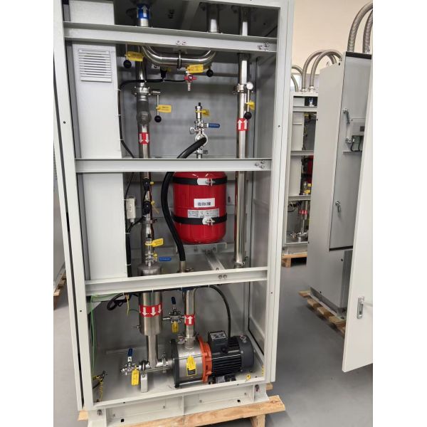Close-up view of cooling system components and connections