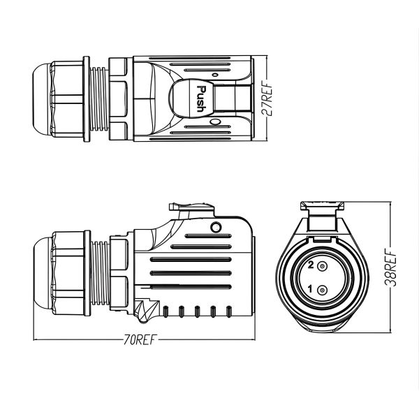 LP20 3-Core 20A IP68 Waterproof Connector Metal Plastic