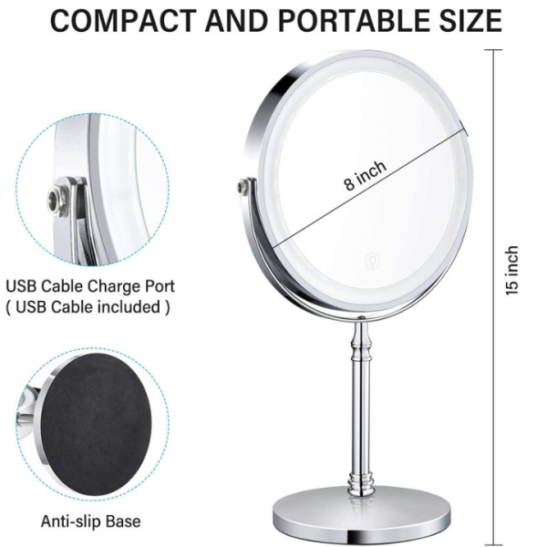 Lighted Makeup Mirror Rechargeable Double Sided Magnifying Mirror Makeup Mirror With 3 Led Lights