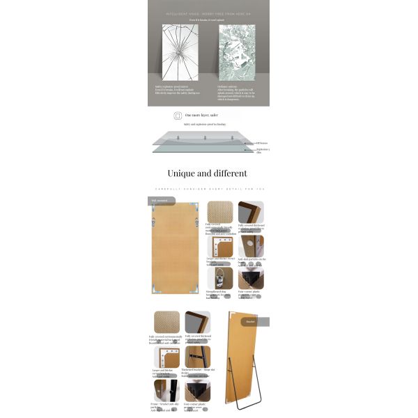 Custom Large Full Size Long Wall Floor Standing Mirror with Glass Rectangular Frame