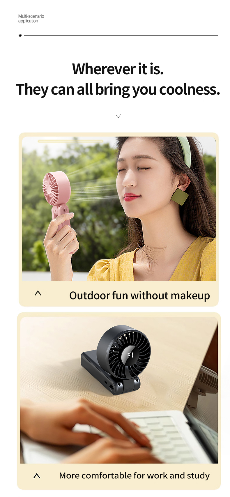 FUSMLI Portable Foldable Handheld Neck Fan Visual Digital Battery Display Stylish Color Combinations Effortless Cooling Anywhere