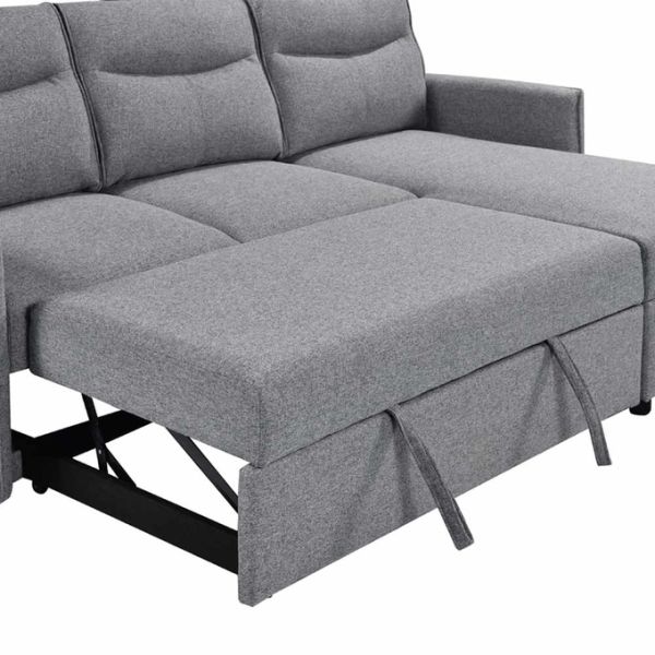 L-Shaped Reversible Sectional Sleeper Sofa with Pull-Out Bed and Storage, Gray Fabric