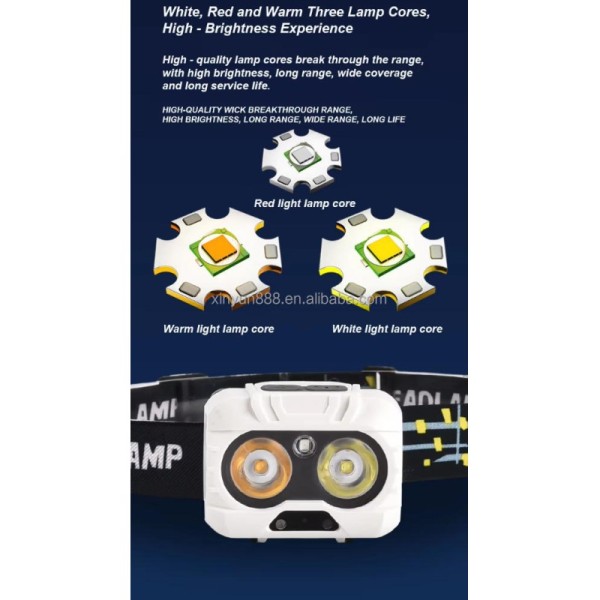 Headlight Strong Light Super Bright Charging Small and Light Long-lasting Sensing Night Fishing Fishing Special Dual-color Lamp
