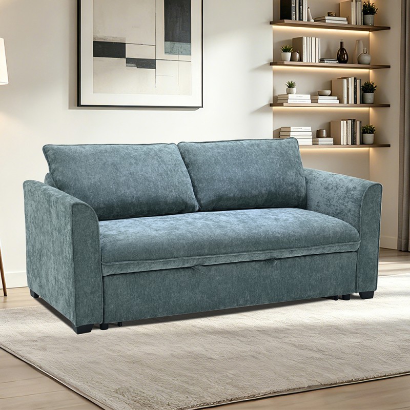 Queen Size Convertible Sleeper Sofa Bed, Comfortable Pull-Out Bed with Adjustable Backrest, Futon Sofa Bed, Teal Fabric
