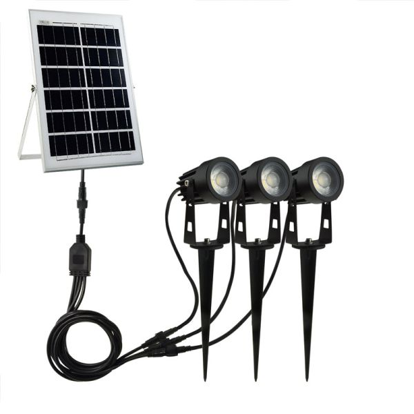 3*5w led outdoor waterproof landscaping ground smartyard triple lampheads solar spotlight,3pcs lamphead solar spotlight