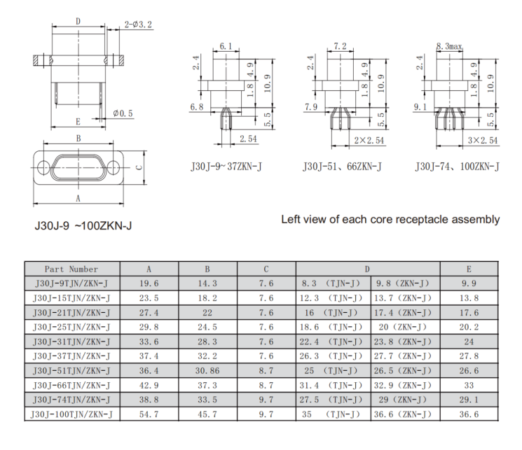 Micro D Subminiature Rectangular Connector J30J‑51TJN‑J 51Pin Straight Male Plug PCB Plug Connector