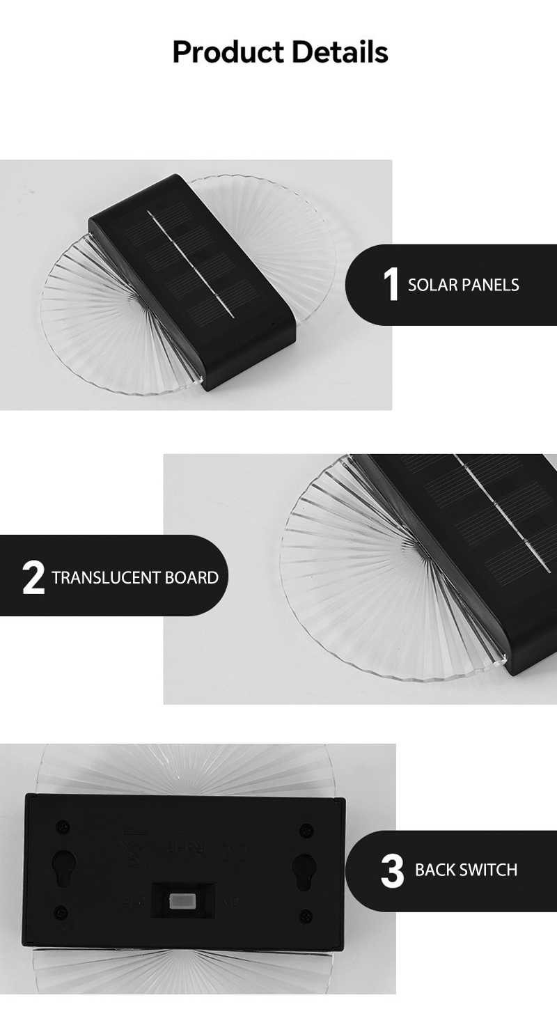 Solar Powered IP65 Waterproof Wall Washing Light with ABS+PC Material for Outdoor Garden and Villa Decoration