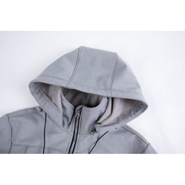 Men's Colorblock Softshell Jacket with Fleece Lined Hood and Multiple Zip Pockets