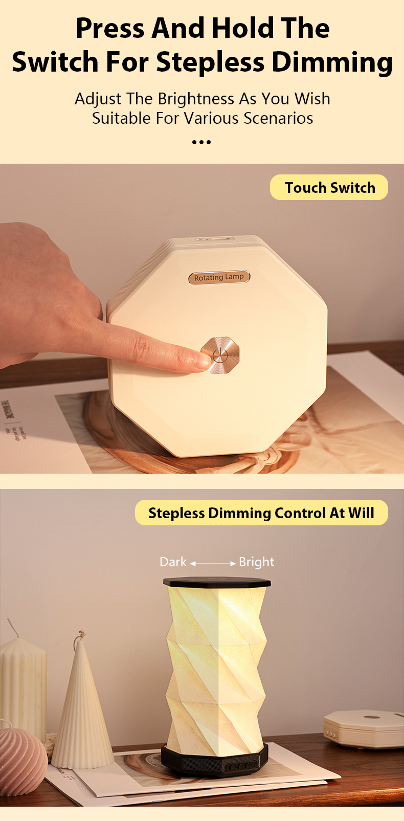 Foldable Rotating Paper Lamp USB Rechargeable Touch Control Dimmable LED Portable Table Lamp for Outdoor Camping Gift