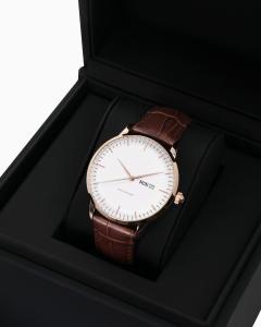 Buy cheap Stainless Steel Swiss Watch , Mens Watch White Face Brown Leather product