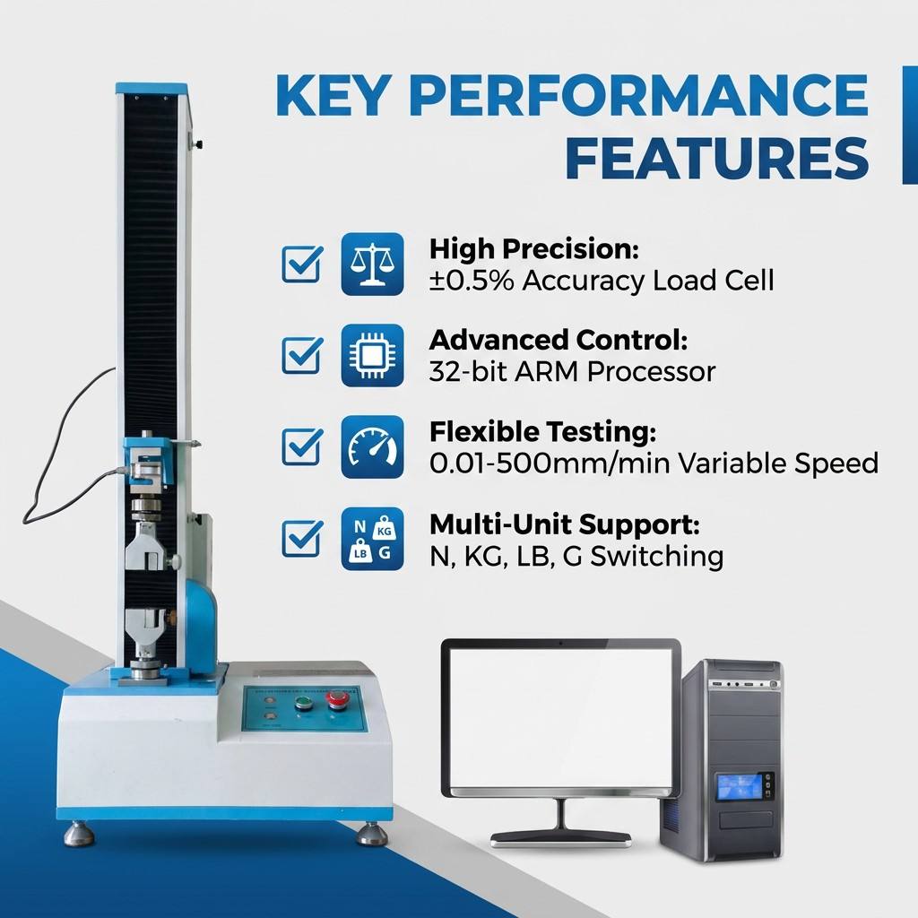 Touch Screen Single Column Tensile Tester Vertical Compression Bending Test Equipment for Packaging Bag Label