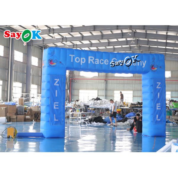 Inflatable Rainbow Arch 4x3m Blue Oxford Cloth Inflatable Race Arch With Air Blower Logo Printing