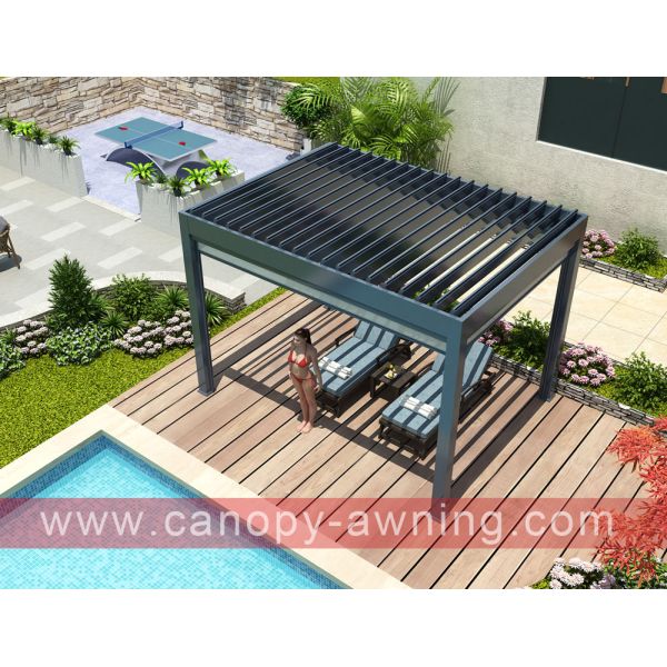 outdoor backyard Modern Aluminium Motorized Opening louvered shutter Roof Pergola for sale