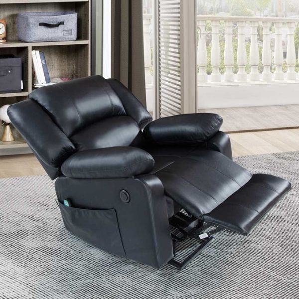 Power Lift Recliner Chair with Adjustable Massage Function & Heating System, Black Faux Leatherette