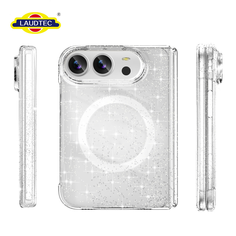 Crystal Clear Glitter Foldable Magnetic Phone Case for iPhone 18 Fold Scratch Proof Dual Color Semi-Bumper Cover OEM/ODM