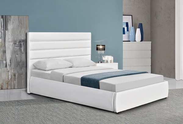 White PU Leather Bed Frame Automatic Gas Lift With Storage Box