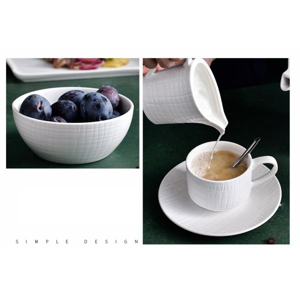 Round Minimalist Modern Porcelain Dinnerware Sets Solid Pure White