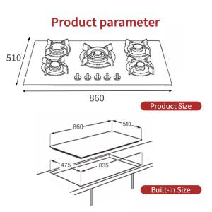 Electric Built In Gas Hob 5 Burner Stainless Steel Gas Hob