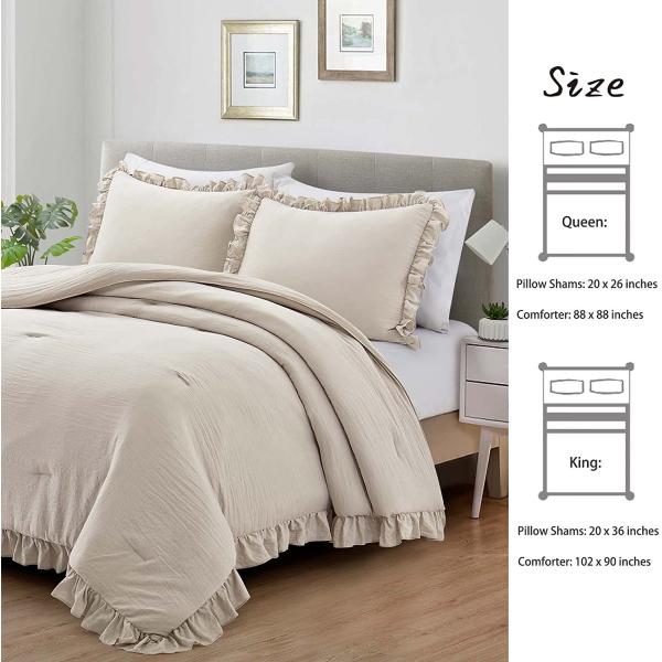 Customized 3 Pieces Queen Comforter Set Farmhouse Bedding Set with Ruffle Bed Design