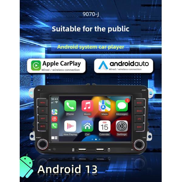 Creatall 7-Inch Android GPS Car Navigation HD Large Screen for Bluetooth CarPlay Reversing Camera Compatible for Volkswagen USB