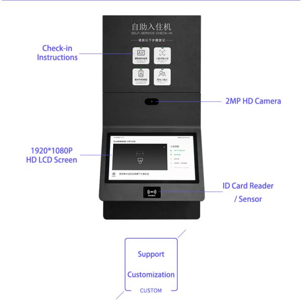21.5 Inch Hotel Check-In Kiosk Android Windows OS Wall-Mounted Self-Service Online Payment SDK Function Optional Barcode Reader
