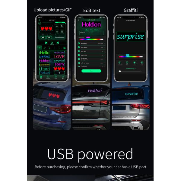 Customize Patterns Car Led Display Flexible Car Window Led Screen Mobile App Control