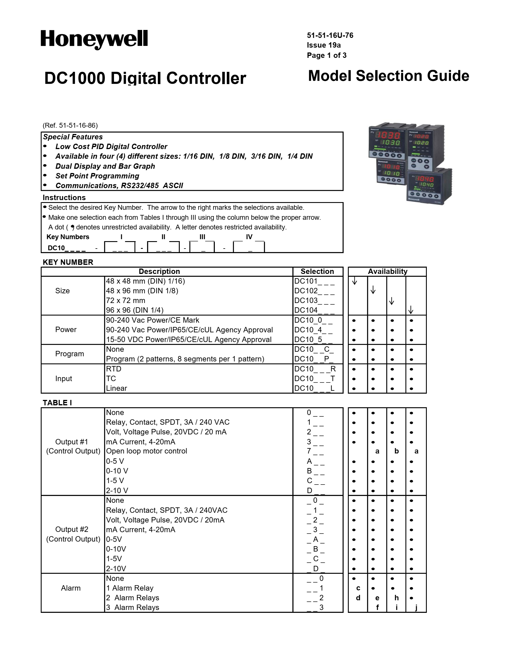 DC1040CL-30100B-E Honeywell Tem Controller DC1000 Digital Controller