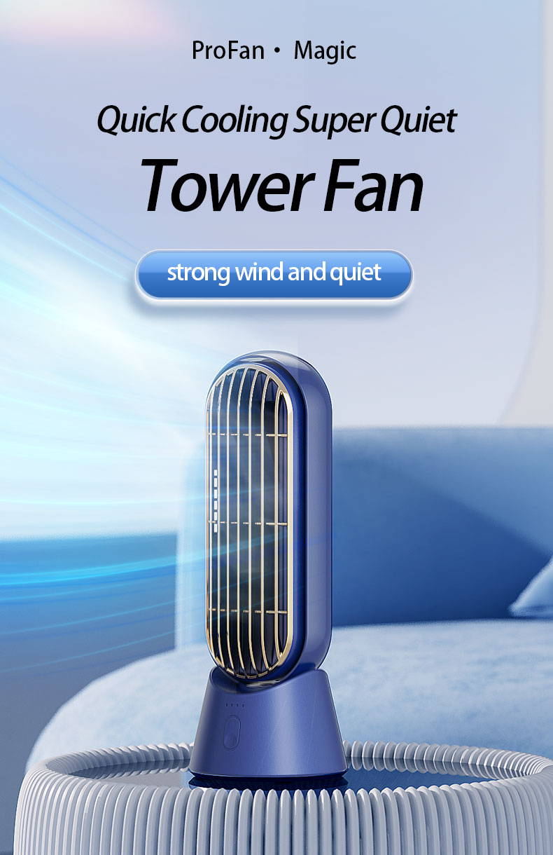 Portable Bladeless Fan Quiet Operation Fast Cooling 90 Angle Oscillating Fan Tower Fan With 3 Speeds for Bedroom Office Desktop