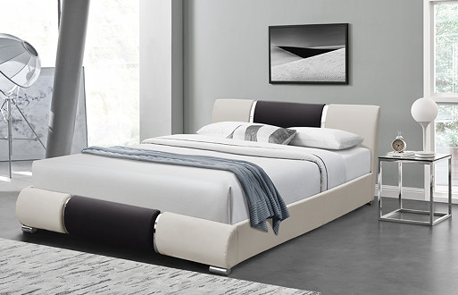 Upholstered Full Size Platform Bed, Faux Leather Bedframe with Headboard, Save Space