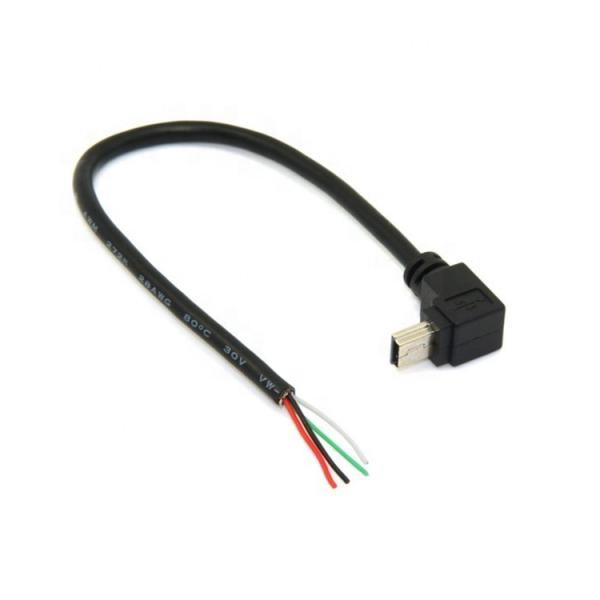 90 Degree Up Down Left Right Angle Mini USB to Stripped Bare Wire Open End Pigtail Cable