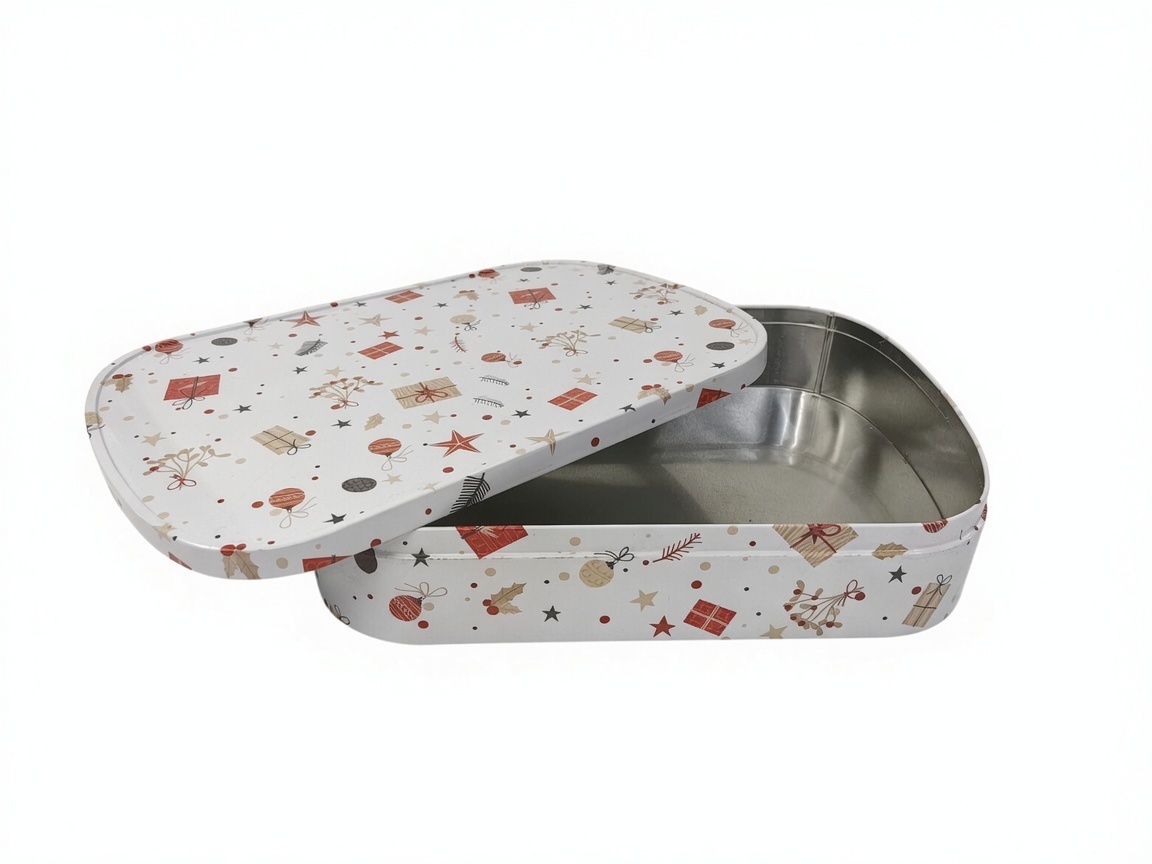 Dadi Customized Shape Irregular Rounded Rectangular Metal Storage Tin for Cookies Snacks Candies Gifts and Kitchen Organization