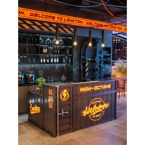 Customizable Iron Container Front Desk with Dual Seating Functionality and Compact Design for Bars, Hotels, and Homes
