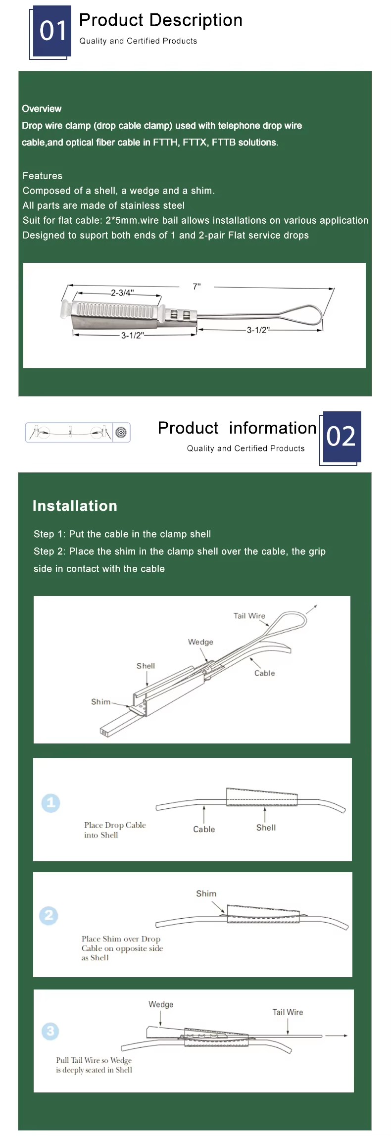ODWAC-22 FTTH Fiber Optic Cable Network Tension Clamp & Anchor Clamp Optical Fiber Support Hardware