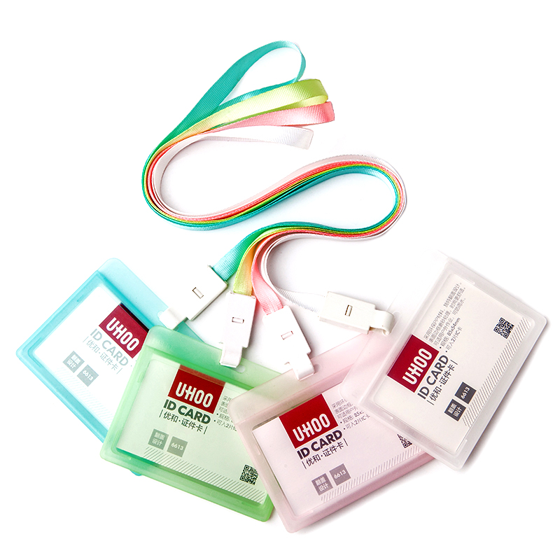 PP ID Lanyard Retractable Transparent Card Holder Protector For Employee Identification